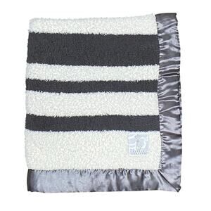 Little Giraffe Plush Chenille Satin Baby Blanket Sz 30"x34" Gray White Strip
